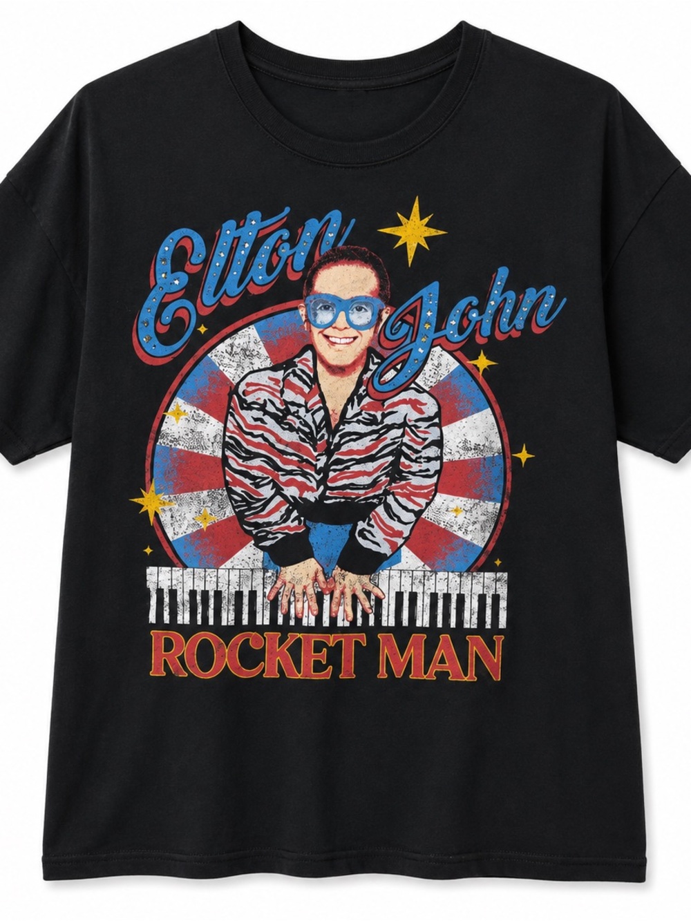 Black Graphic Rocket Man Band Tee -